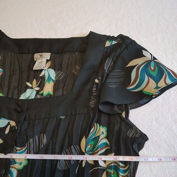 Y2K Square Neck Flutter Grunge Top XL Black Preppy Dark Dainty Pleated Floral - Picture 6 of 9